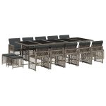Set mobilier de grădină cu perne, 15 piese, gri, poliratan