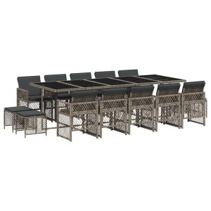Set mobilier de grădină cu perne, 15 piese, gri, poliratan
