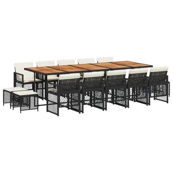 Set mobilier de grădină cu perne, 15 piese, negru, poliratan