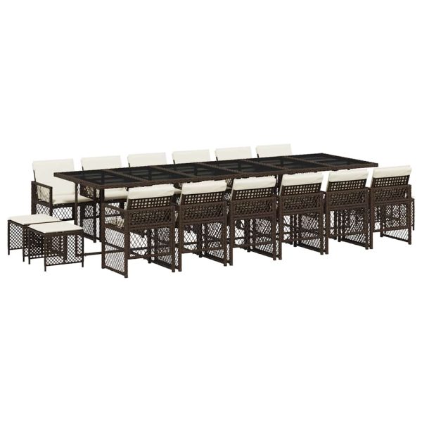 Set mobilier de grădină cu perne, 17 piese, maro, poliratan
