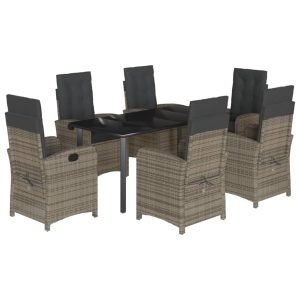 Set mobilier de grădină cu perne, 7 piese, gri, poliratan