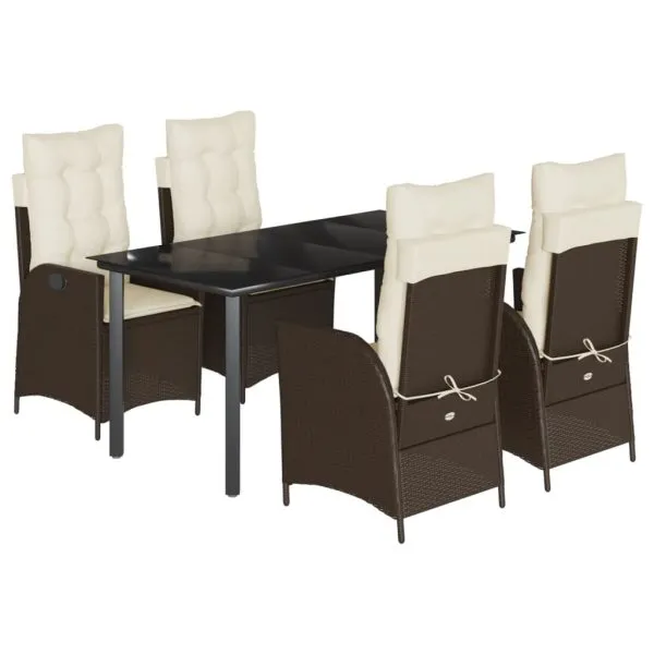 Set mobilier de grădină, 5 piese, cu perne, maro, poliratan