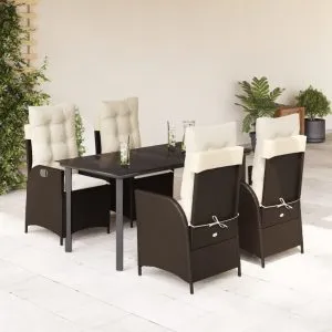 Set mobilier de grădină, 5 piese, cu perne, maro, poliratan