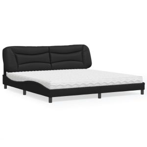 Pat cu saltea, negru, 200×200 cm, piele ecologică