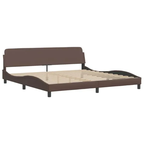 Pat cu saltea, maro, 200×200 cm, piele ecologică