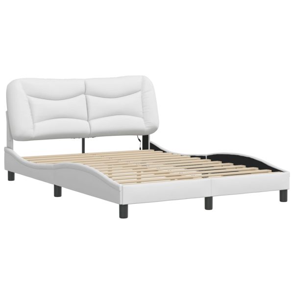 Cadru de pat cu lumini LED, alb, 120×200 cm, piele ecologică