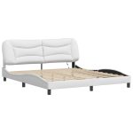 Cadru de pat cu lumini LED, alb, 180×200 cm, piele ecologică