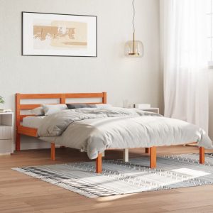 Cadru de pat fără saltea, maro ceruit 150×200 cm lemn masiv pin