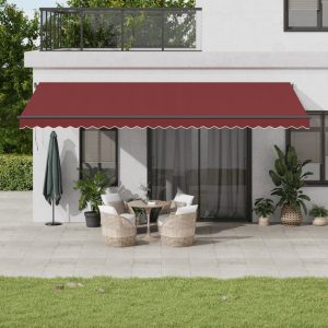 Copertina retractabilă manual cu LED-uri, vișiniu, 600×350 cm