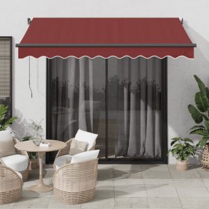 Copertină retractabilă manual cu LED-uri, vișiniu, 300×250 cm