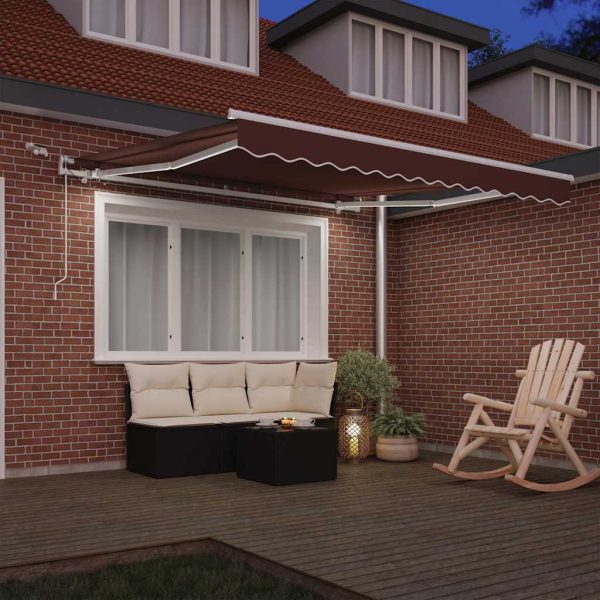 Copertina retractabilă automat cu LED, maro, 300×250 cm