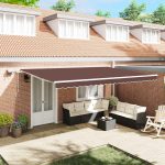 Copertină retractabilă manual cu LED, maro, 500×300 cm