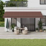Copertina retractabilă automat cu LED-uri, maro, 600×350 cm