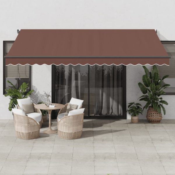 Copertină retractabilă manual cu LED, maro, 450×300 cm