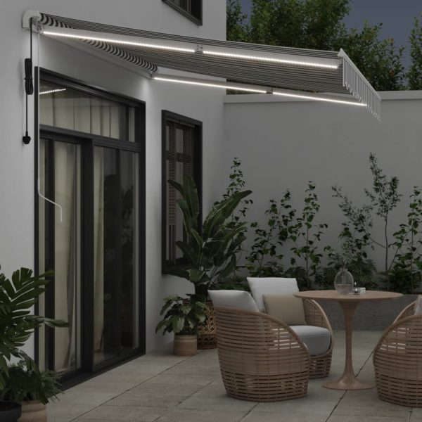 Copertină retractabilă automat cu LED, antracit/alb, 350×250 cm