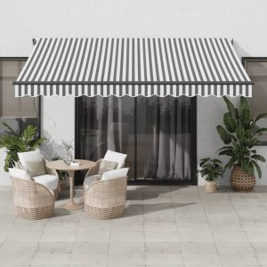 Copertină retractabilă automat LED-uri antracit/alb 400×350 cm