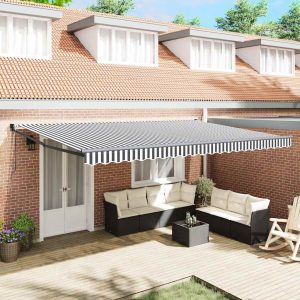 Copertină retractabilă antracit/alb, 5×3 m, textil/aluminiu