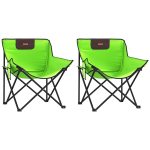 Scaune de camping cu buzunar, pliabile, 2 buc., verde