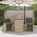 Set bistro cu perne, 3 piese, gri deschis, poliratan