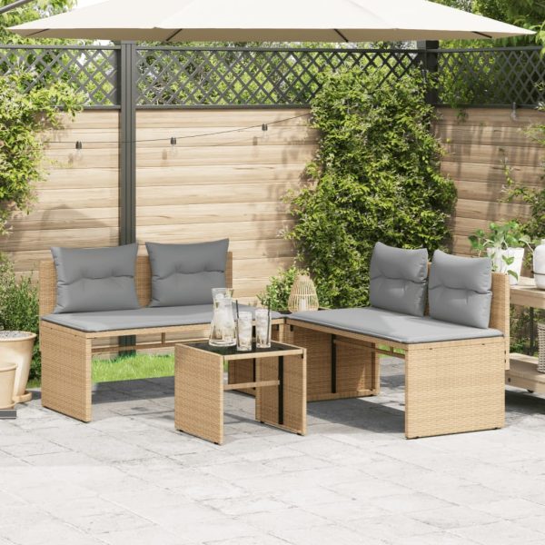 Set canapele de grădină, 4 piese, cu perne, bej, poliratan