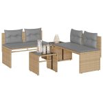 Set canapele de grădină, 4 piese, cu perne, bej, poliratan