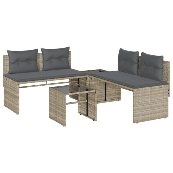Set canapea de grădină cu perne, 4 piese, gri deschis poliratan