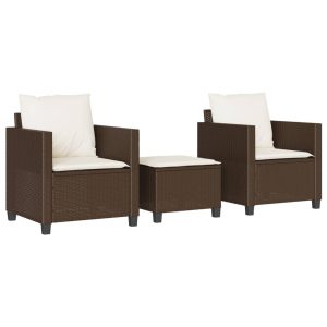 Set bistro cu perne, 3 piese, maro, poliratan