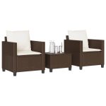 Set bistro cu perne, 3 piese, maro, poliratan