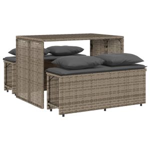 Set mobilier de grădină cu perne, 3 piese, gri, poliratan