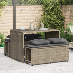 Set mobilier de grădină cu perne, 3 piese, gri, poliratan
