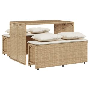 Set mobilier de grădină cu perne, 3 piese, bej, poliratan