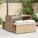 Set mobilier de grădină cu perne, 3 piese, bej, poliratan
