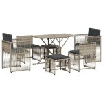 Set mobilier de grădină cu perne, 7 piese gri deschis poliratan