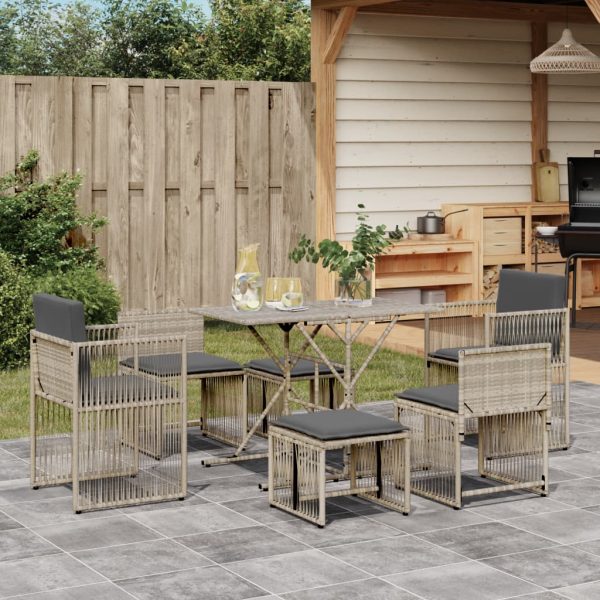 Set mobilier de grădină cu perne, 7 piese gri deschis poliratan