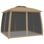 Foișor cu acoperiș dublu/pereți din plasă taupe 2,93×2,93m oțel