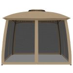 Foișor cu acoperiș dublu/pereți din plasă taupe 2,93×2,93m oțel