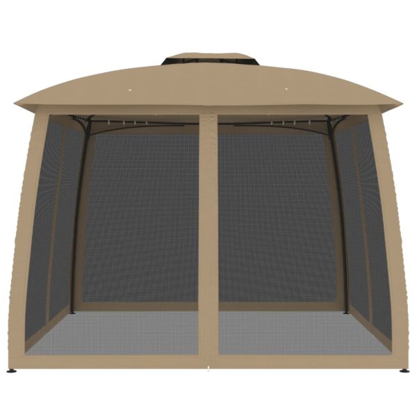 Foișor cu acoperiș dublu/pereți din plasă taupe 2,93×2,93m oțel