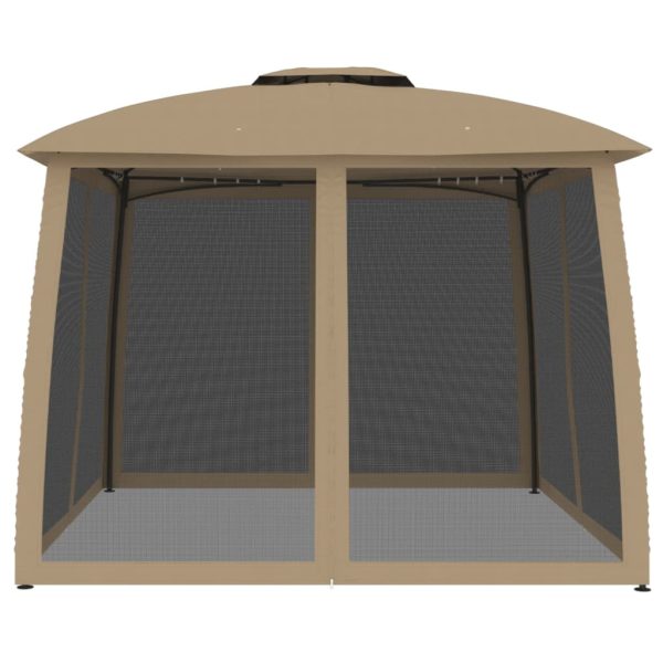 Foișor cu acoperiș dublu/pereți din plasă taupe 2,93×2,93m oțel