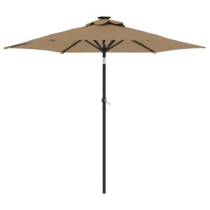 Umbrelă soare de grădină stâlp din oțel/LED taupe 225x225x212cm