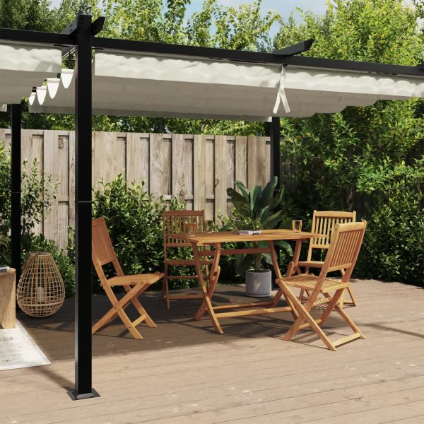 Foișor de grădină, acoperiș retractabil, crem, 3×6 m, aluminiu