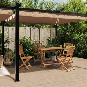 Foișor de grădină acoperiș retractabil gri taupe 3×6 m aluminiu