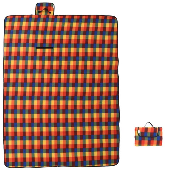Pătură picnic pliabilă, carouri multicolor, 200×150 cm catifea