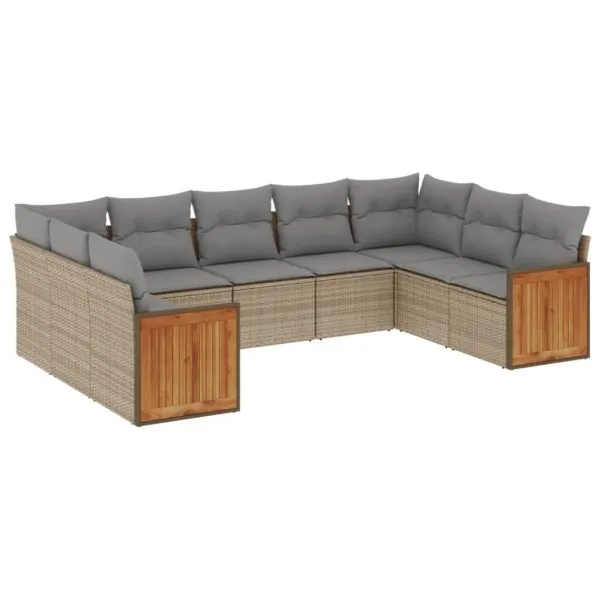 Set canapele de grădină, 9 piese, cu perne, bej, poliratan