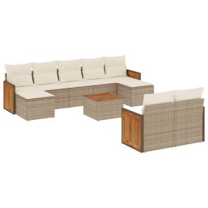 Set canapele de grădină cu perne, 10 piese, bej, poliratan