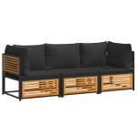 Set de canapele de grădină cu perne, 3 piese, lemn masiv acacia