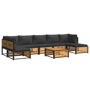 Set de canapele de grădină cu perne, 8 piese, lemn masiv acacia