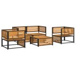 Set de canapele de grădină cu perne, 5 buc., lemn masiv acacia