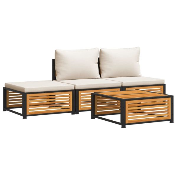 Set canapele de grădină cu perne, 4 piese, lemn masiv de acacia