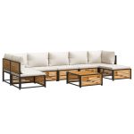 Set de canapele de grădină cu perne, 8 piese, lemn masiv acacia