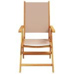 Scaune de grădină rabatabile 8 buc., textil taupe/lemn masiv